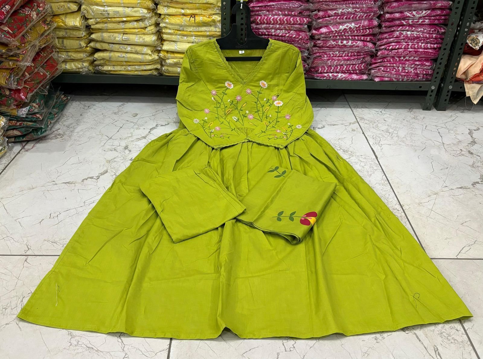 Cotton Embroidered Kurta Set with Malmal Dupatta